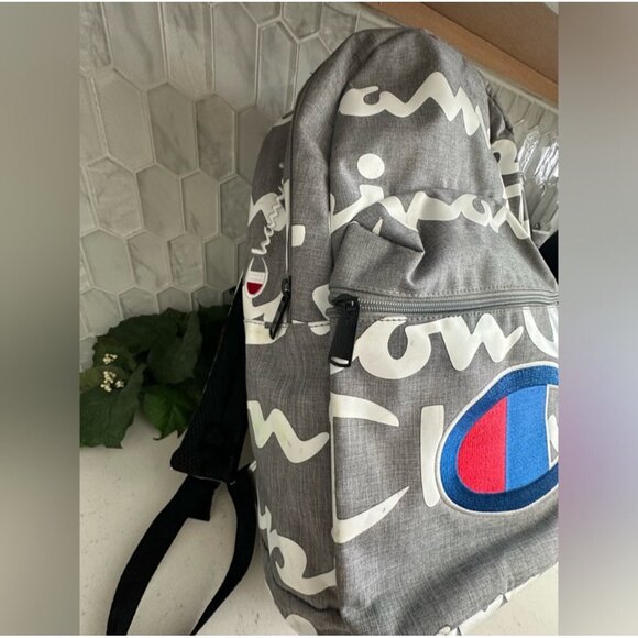 Champion Gray Logo Print Backpack With Front Zipper Pocket & Adjustable Straps - Picture 2 of 6